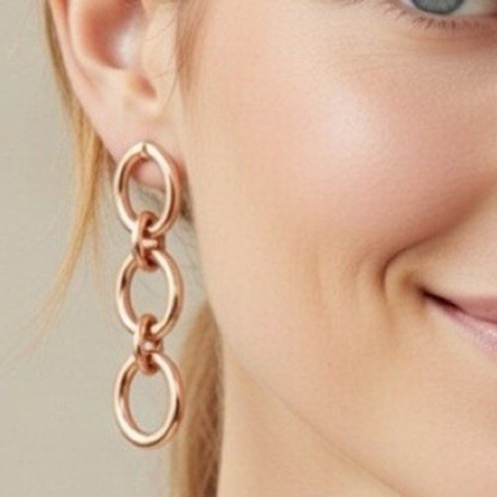 White House Black Market Rose Gold Tone Chunky Link 2" Earrings